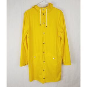 Rains long yellow hooded raincoat snap button Size Xxs/Xs Fisherman Classic